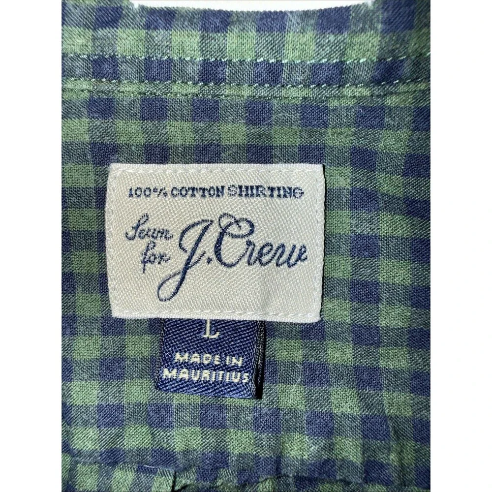 J.Crew Mens Green Navy Gingham Button Down Shirt Cotton Long Sleeve Casual L